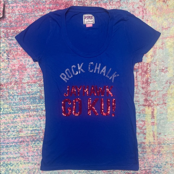 PINK Victoria's Secret Tops - PINK Victoria's Secret Blue Rock Chalk Tee